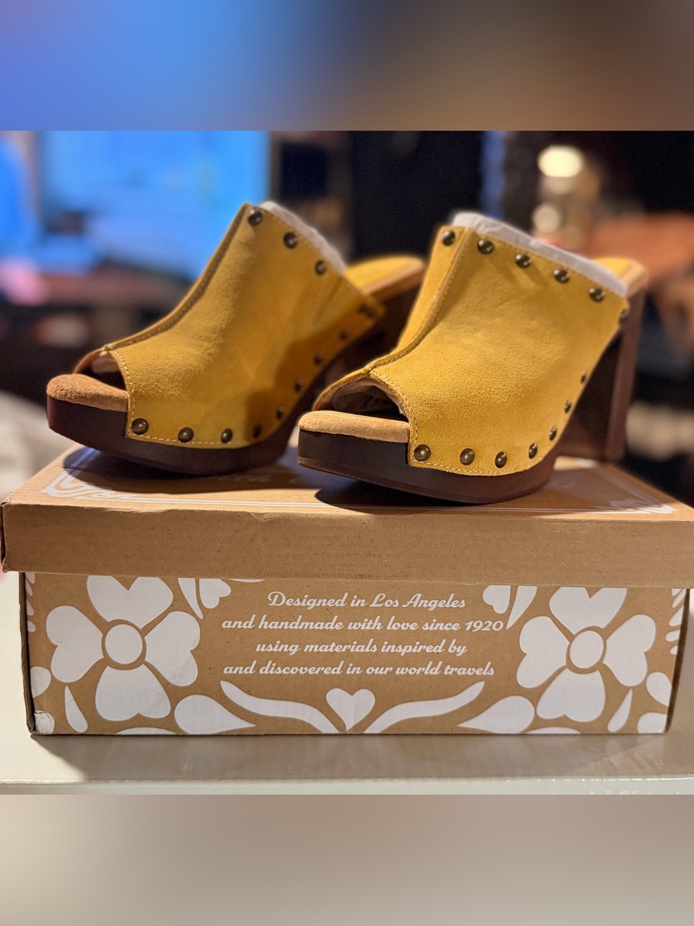 Sbicca Marigold Yellow Suede Studded Open-Toe Clogs